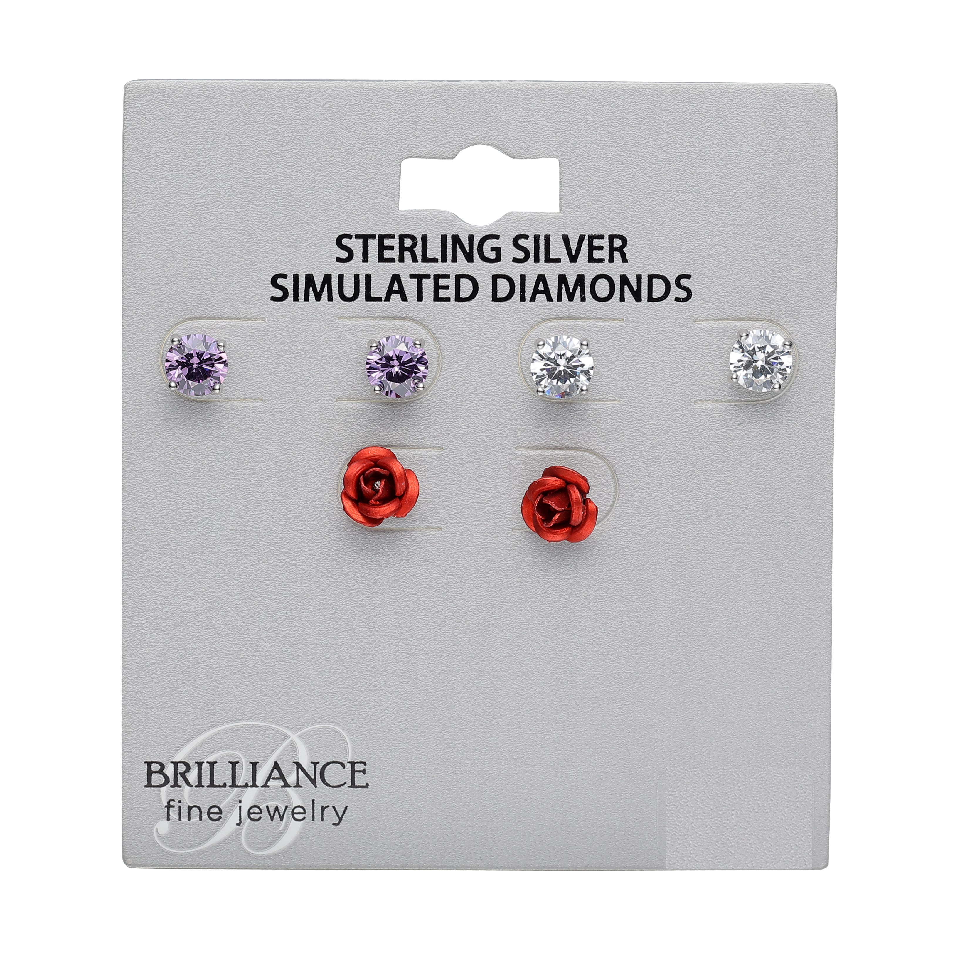 Brilliance Fine Jewelry Adult Sterling Silver Simulated Diamond Purple and Clear Trio Ear Set
