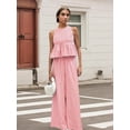 thumbnail image 6 of Womens 2 Piece Gingham Plaid Set Sleeveless Ruffle Tank Top Wide Leg Pants Summer Matching Lounge Outfits, 6 of 8
