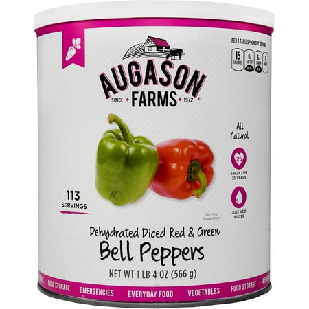 Augason Farms Emergency Food Dehydrated Diced Red & Green Bell Peppers Mix, 20 oz