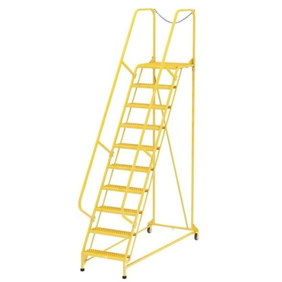 Vestil LAD-MM-10-G-YL 24 in. Steel 10 Step Grip Strut 58 deg Maintenance Ladder - Yellow