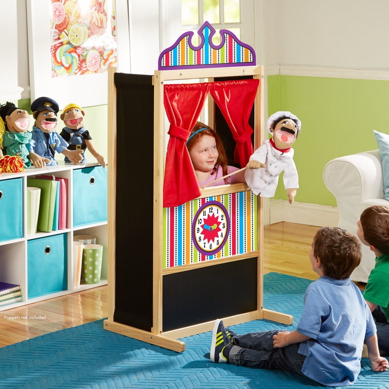 Wooden Puppet Theater with Curtains and Chalkboard photo 7