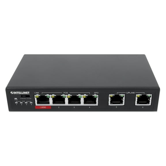 6-Port Fast Ethernet Switch with 4 PoE  Ports | 65W, PoE extend mode, VLAN, Fanless | NDAA-compliant
