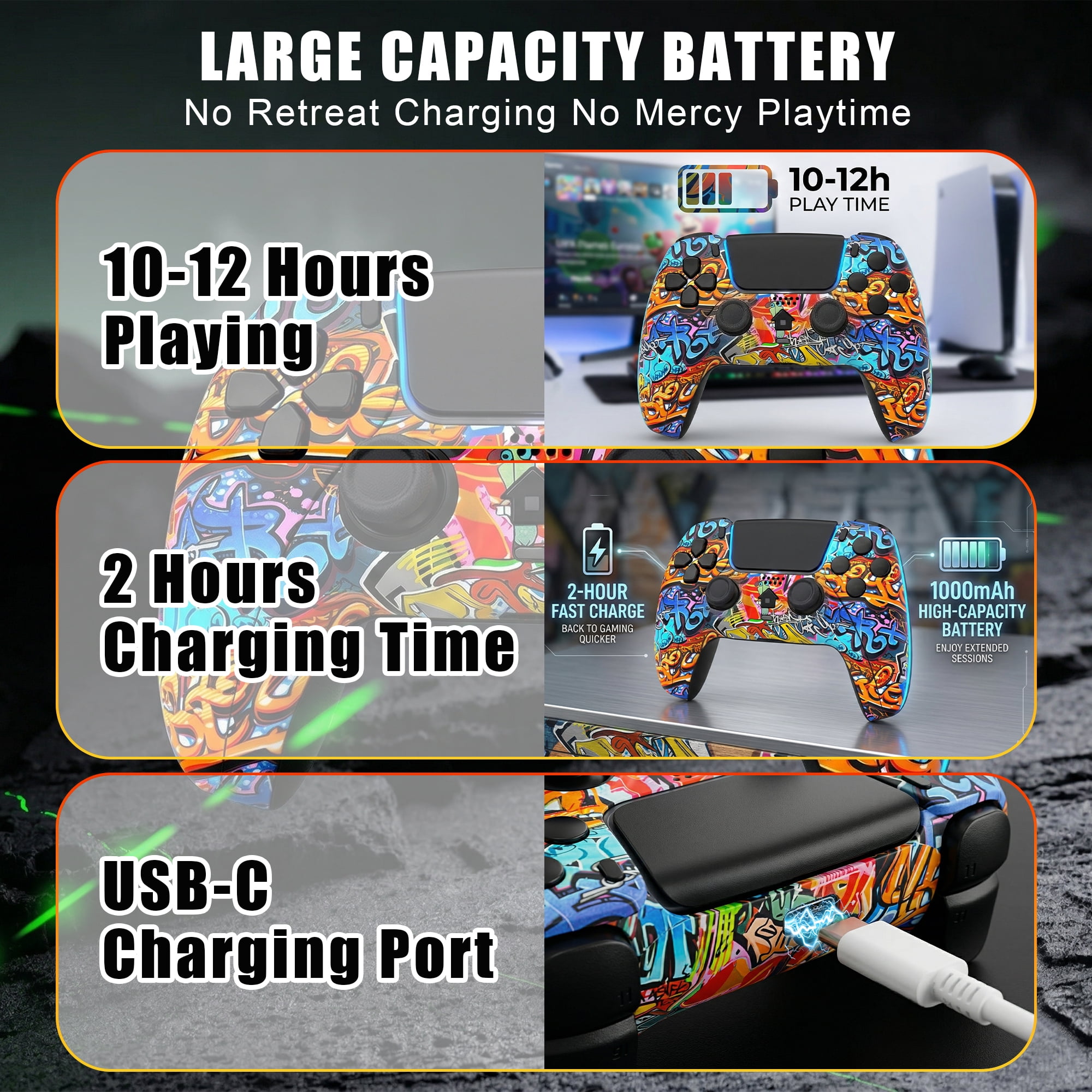 Game Controller for PS5 Pro/Slim/PC, Wireless Controller with Dual Vibration/6-Axis Gyro.