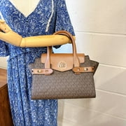 Michael Kors 35S2Gnms5B Carmen Medium Logo And Faux Leather Belted Satchel Brown