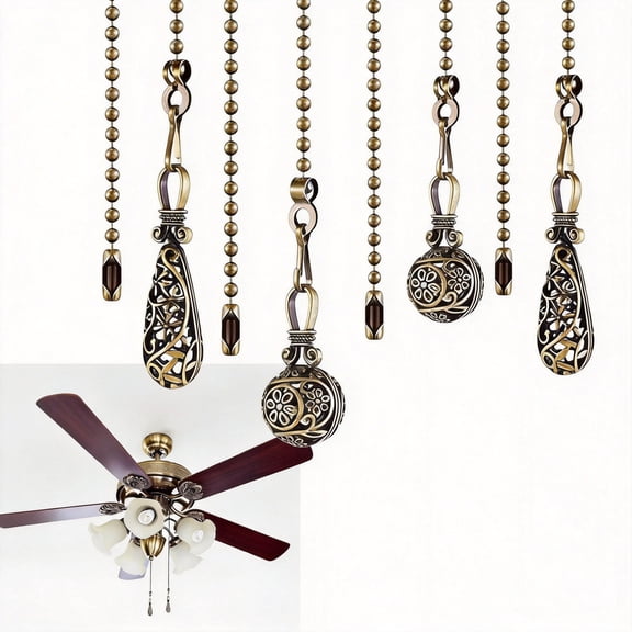 4 Pcs Ceiling Fan Pull Chain Extensions, 13 Inch Vintage Hollow Decorative Fan Pulls Extenders with Connectors, Bronze Color Metal Light Pull Chains for Ceiling Light Decoration
