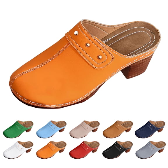 Modisza Chunky Heels Mules for Women Round Closed Toe Low Bolck Heel Slides Sandal Arch Support Walking Shoes Indoor Outdoor size 6.5 Beige