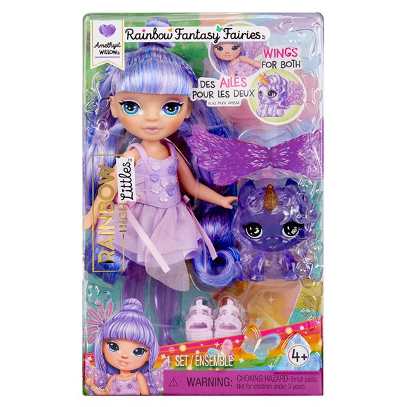 Rainbow High Littles Rainbow Fantasy Fairies + Pet – Amethyst, Purple 5.5" Posable Small Doll & Fantasy Pegasus Unicorn Pet