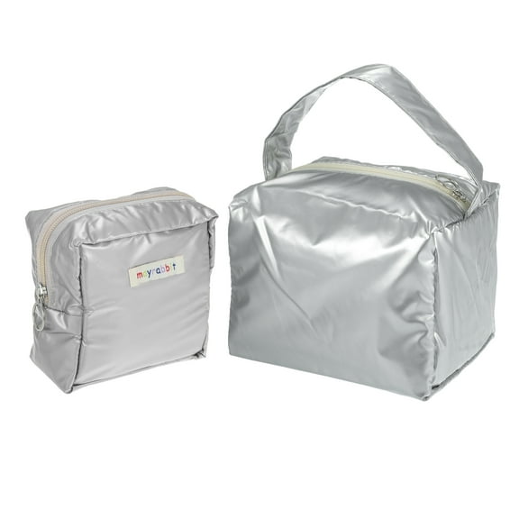 NOMADIC NOOK Women's Travel Makeup Bag 2 Pcs Silver Tone