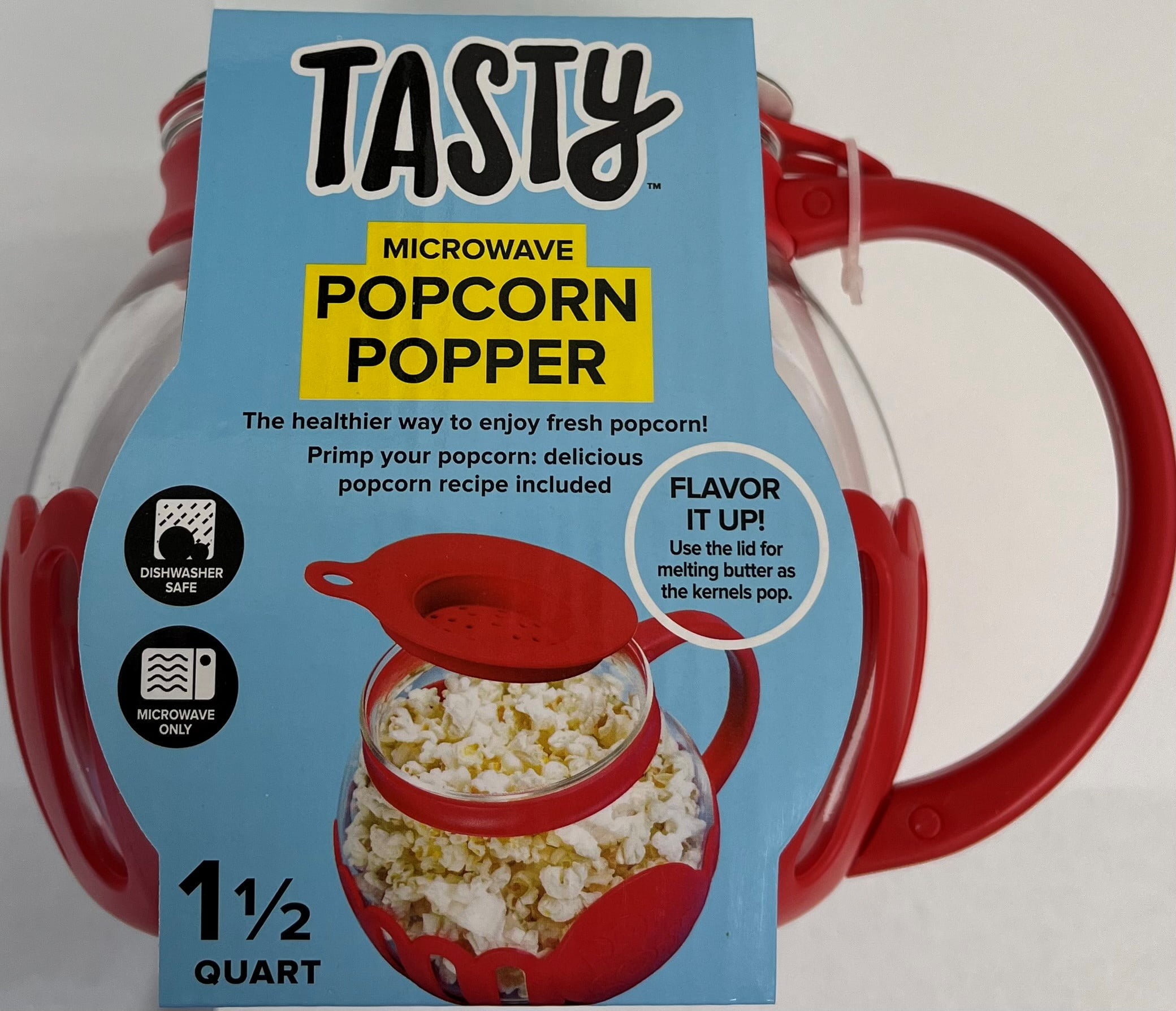 Tasty 1.5 Quart Red Borosilicate Glass Micro-Pop Microwave Popcorn Popper