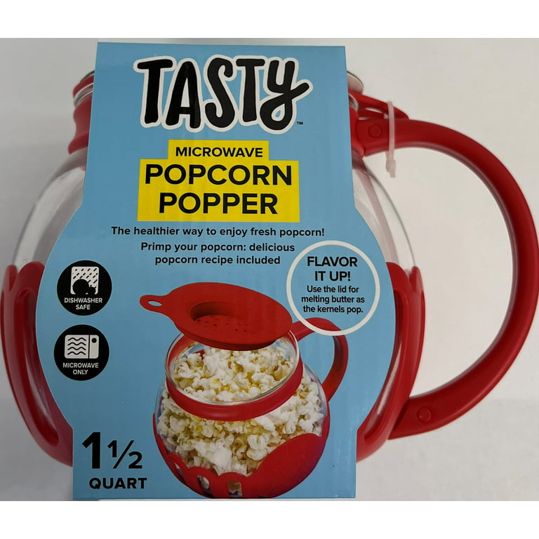 Tasty 1.5 Quart Borosilicate Glass Micro-Pop Microwave Popcorn Popper, Red  