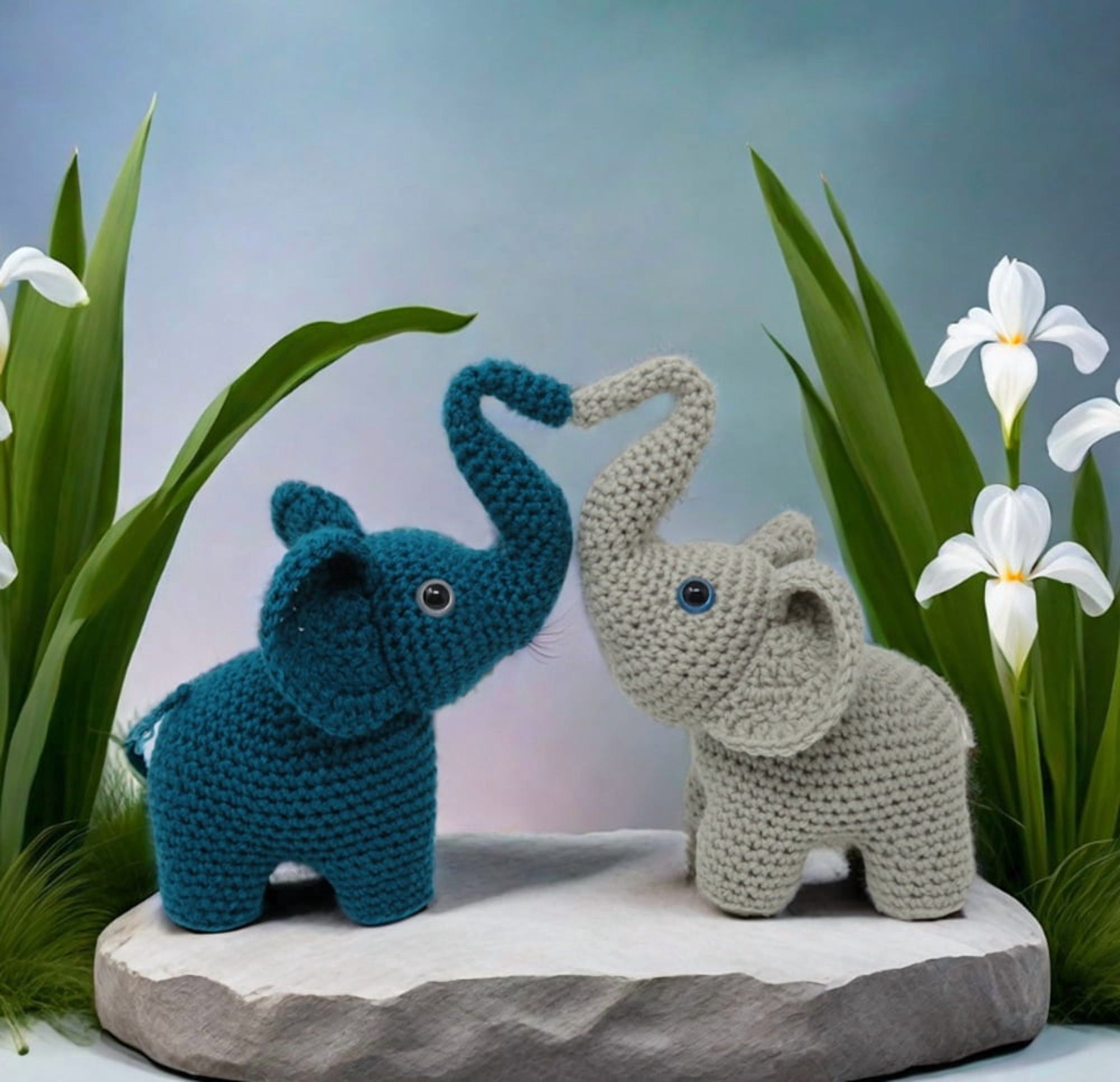 Elephant Crochet Kit for Beginners, 2-Pack Amigurumi Starter Set with Step-by-Step Video Tutorials, TIKA
