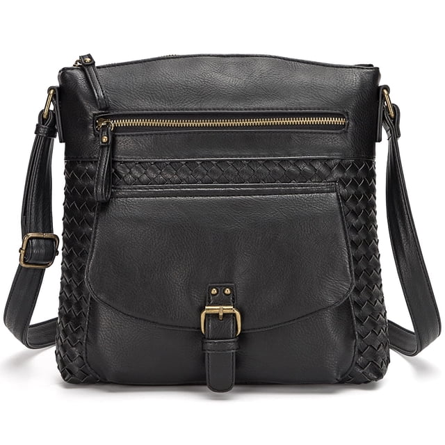 KouLi Buir Crossbody Purses for Women PU Leather Shoulder Handbags Multi Pockets Straw Weaving Design