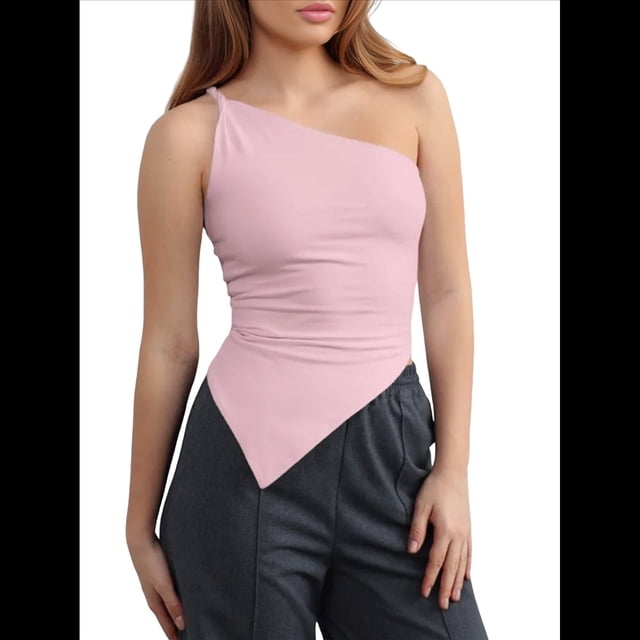 Blusa Asimétrica de Punto Sin Mangas con un Solo Hombro para Mujer, Estilo Y2K, Verano 2025 Rosa L