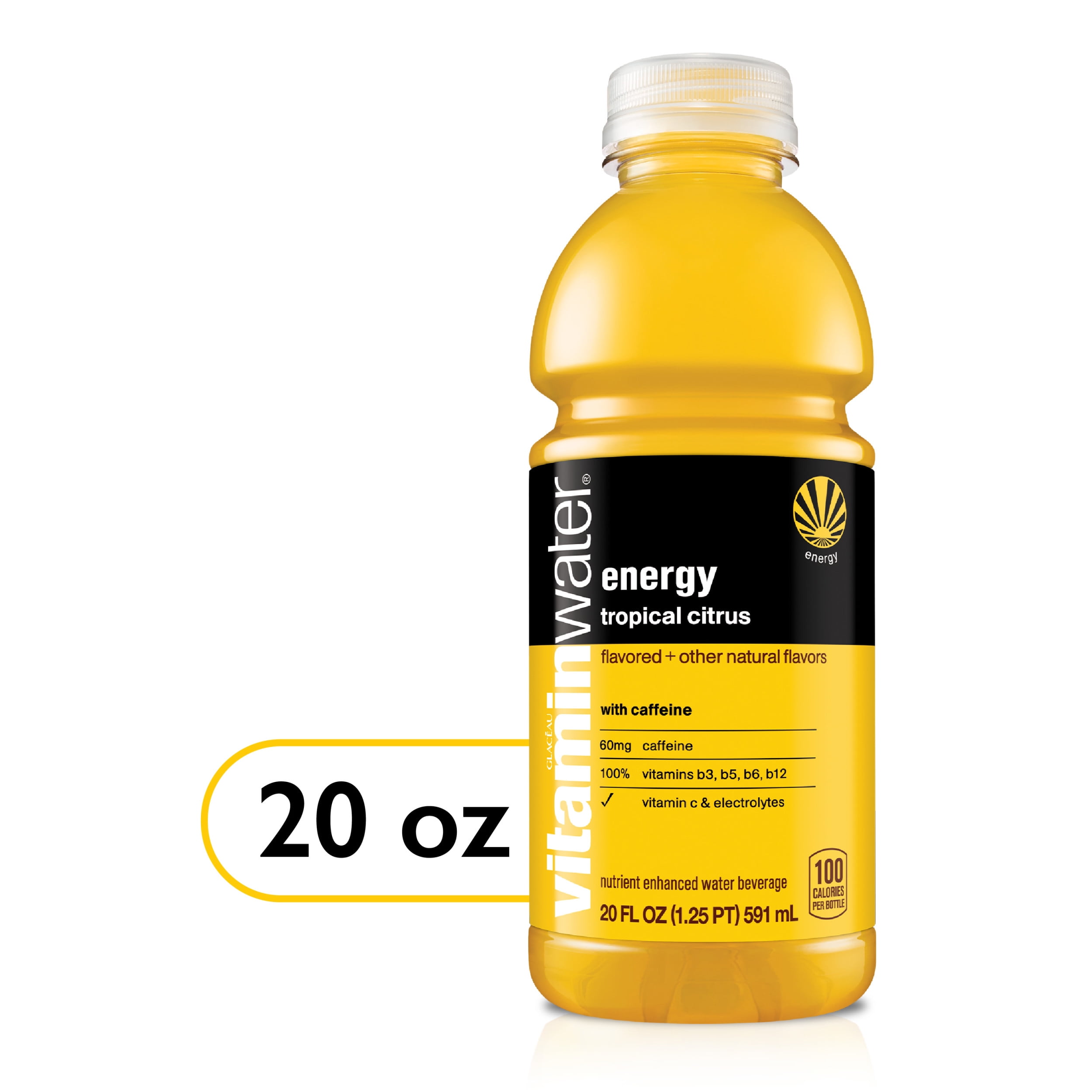 vitaminwater energy electrolyte enhanced water, tropical citrus drink, 20 fl oz bottle