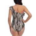 thumbnail image 5 of Haiem Wooden Texture Women's One Piece Swimsuits Tummy Control One Shoulder Bathing Suits Ruffle Swimwear-X-Large, 5 of 8