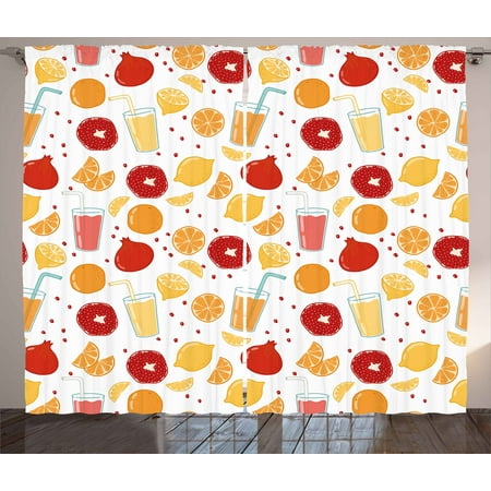 Modern Curtains 2 Panels Set Fruits Pomegranate Orange Juice