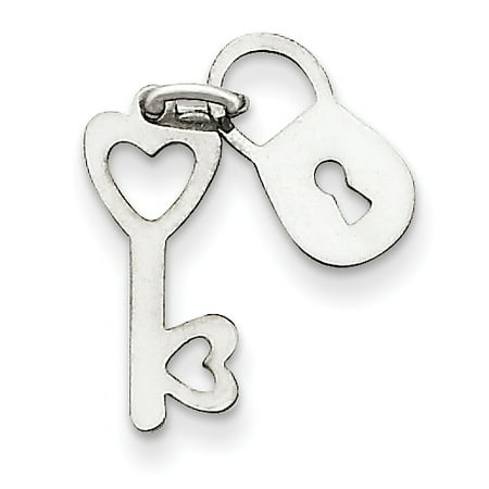 Gold Polished Lock Charm - 14k White Gold Polished Lock & Key Charm XCH534