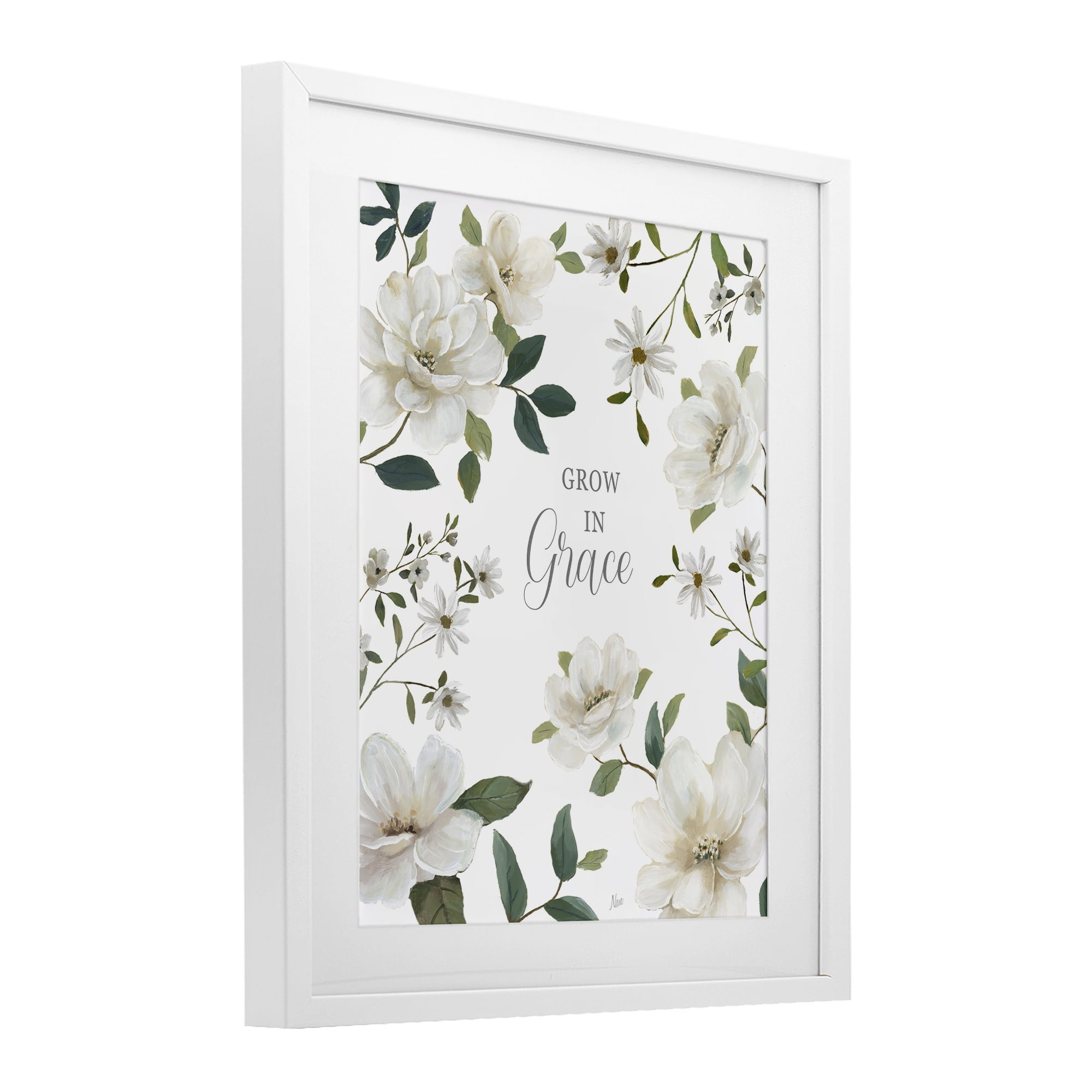 Stupell Industries Floral Grow In Grace White Framed Print Under Glass, design by Nan