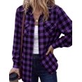 thumbnail image 2 of Textilo Button Down Plaid Shirts for Women Long Sleeve Lapel Collar Top with Pockets Shacket Jacket 2026 Fashion Fall Lightweight Casual Loose Fit Outfits,Purple L, 2 of 7