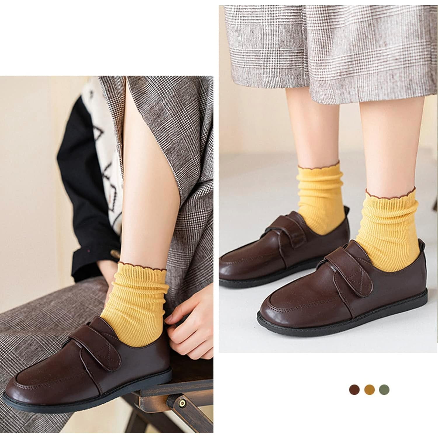 Holzlrgus Women Cute Ruffle Frilly Aesthetic Ankle Socks Flower Embroidery Turn Cuff Crew Cotton Socks Teen Girls