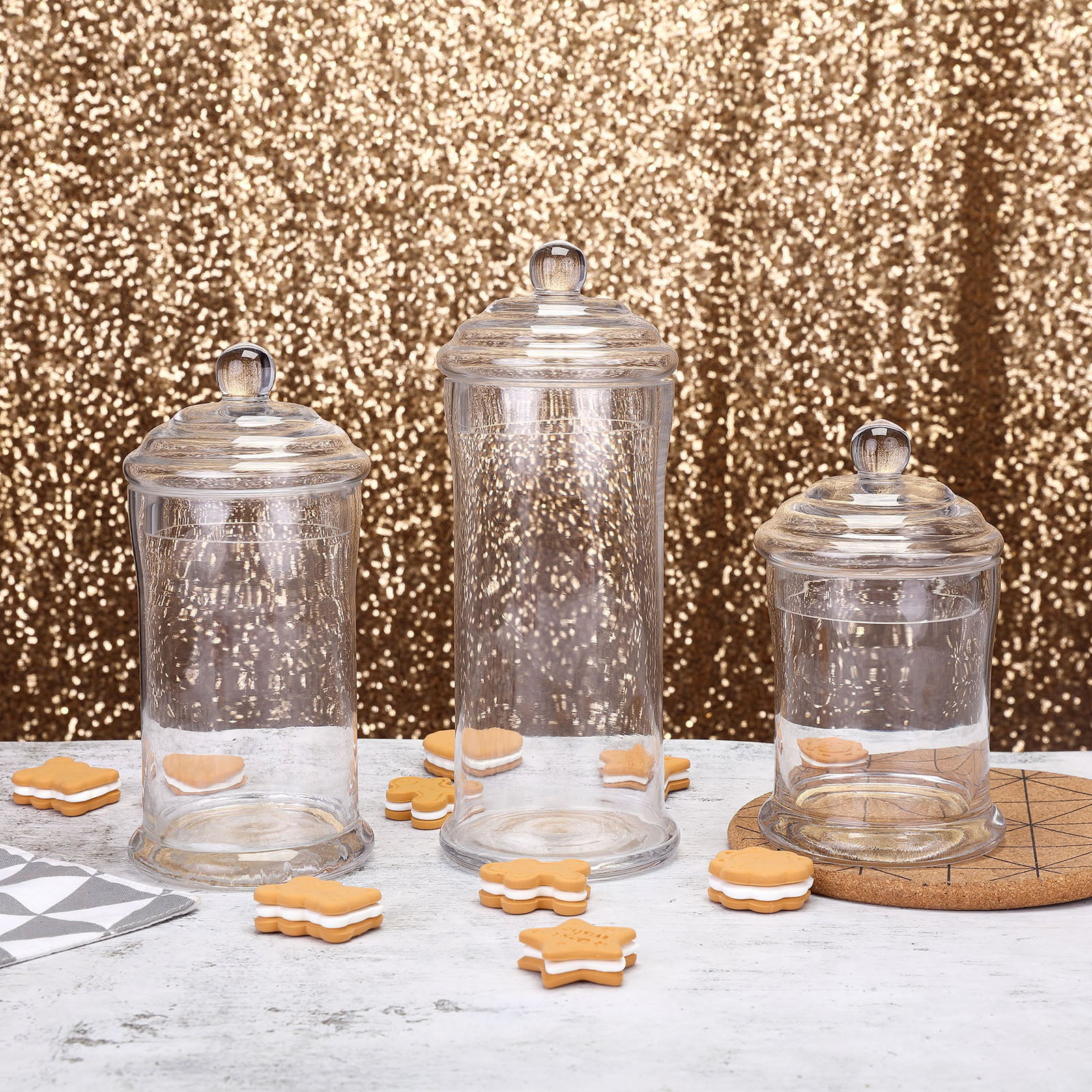 Mantello Glass Apothecary Jars with Lids- Set of 3 Candy Jars for Candy  Buffet 