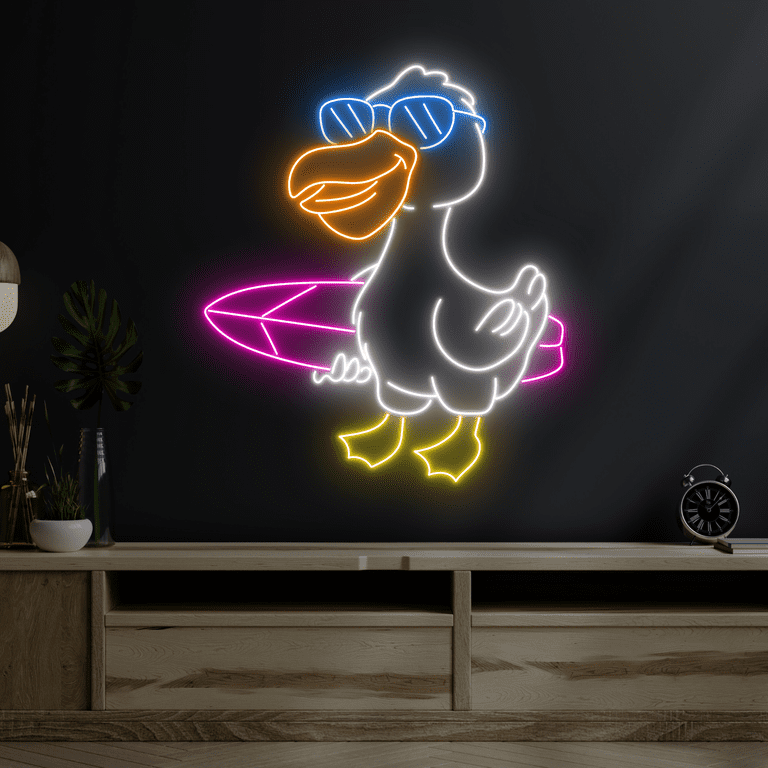 C-craft Cool Pelican Surfing Neon Sign Teen Room Decor Led Sign
