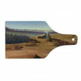 thumbnail image 1 of Southwestern Cutting Board, Cartoon Canyon Landscape with Distant Forest Tree Silhouettes National Park, Tempered Glass Cutting and Serving Board, Wine Bottle Shape, Multicolor, by Ambesonne, 1 of 1