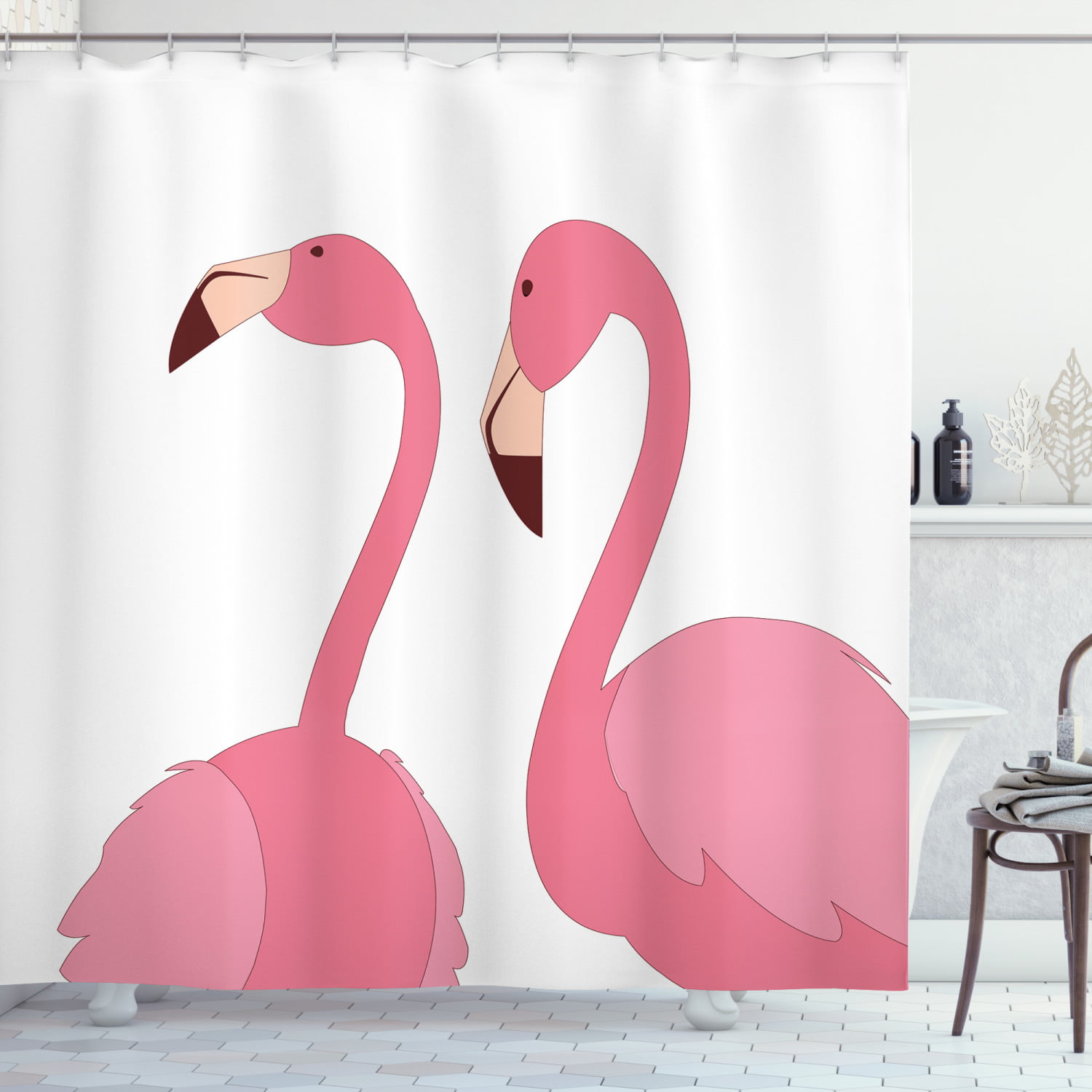 Pink Flamingo Geometric Pattern Bathroom Waterproof Fabric Shower Curtain Liner 