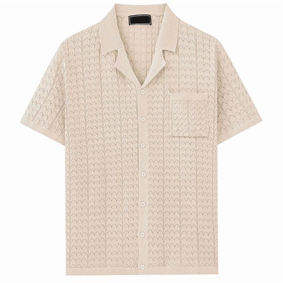 Men'S Knit Button Down Shirt Short Sleeve Vintage Shirts Summer Casual Beach Tops