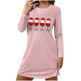 thumbnail image 2 of FDGIU Women's Christmas Nightgown Long Sleeve - Cute Graphic Print Loose Crewneck T-Shirt Dress, Holiday Sleepwear & House Coat, 2 of 6