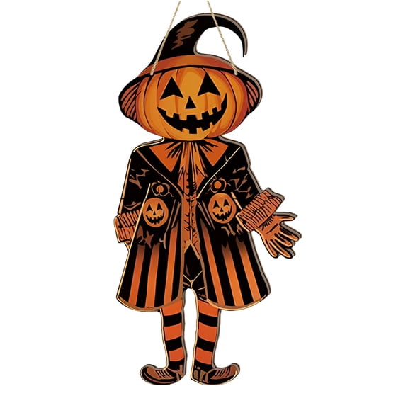 LAMIRO Vintage Halloween Pumpkin Wizard Hanging Decor 26 Inch Retro Halloween Party Wall Door Hanging Sign,Featuring Horror Pumpkin Wizard Design with Retro Halloween Elements,Ideal