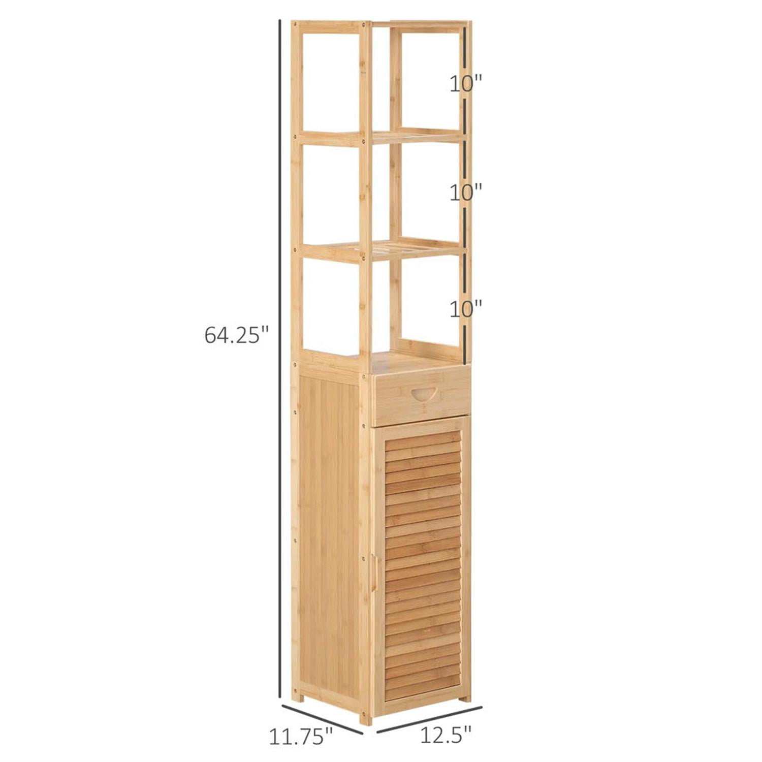Demi Bonn 64" Tall Bathroom Storage Cabinet, Freestanding Cabinet with Drawer and Slatted Shelves for Living Room, Kitchen, Dining Room, Office, Brown