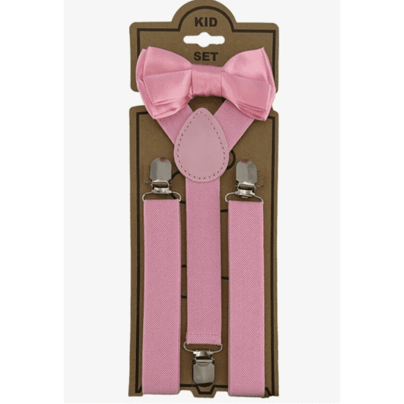 Light Pink KIDS TODDLER CHILD SUSPENDERS and BOWTIE MATCHING GIFT SET - New