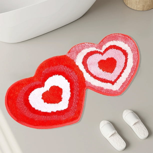Valentine's Day Doormat, Heart Shape Rug, Polyester Floor Mat for Entryway, Bathroom, Non-Slip Back, 40x60cm, 1 Mat