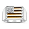 thumbnail image 1 of RYLOS Men's Rings 14K White Gold USA Flag Designer Ring With Diamonds and Tiger Eye Rings For Men Designer Patriotic Jewelry Size 8, 1 of 5