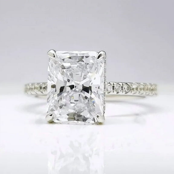 Eclet Jewels Forever Moissanite Ring for Women's - 2.2 Ct Radiant Cut Moissanite Rings - 14K White Gold Plated Rings - Wedding White Moissanite Rings - Engagement Surprise Moissanite Ring for Women's