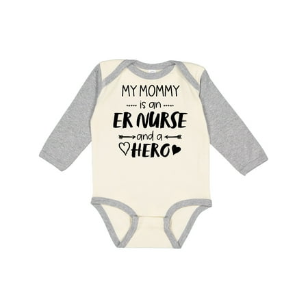 

Inktastic My Mommy is an ER Nurse and a Hero Boys or Girls Long Sleeve Baby Bodysuit