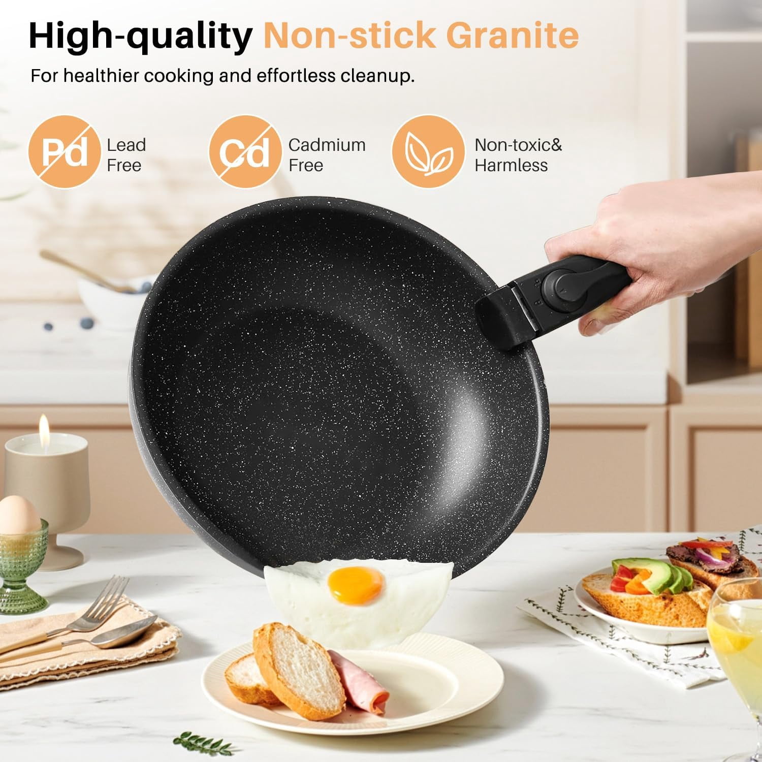 Aidoly Pots and Pans, 12 Pcs Nonstick Kitchen Cookware Sets with Removable Handle, Stackable, Black