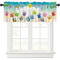 Children''s Day Curtain Valance for Windows/Living Room/Kitchen/Bathroom/Farmhouse, Kids Cartoon Handprint Bee Sun Rainbow Short Rod Pocket Tier Curtain Window Treatment, 1 Panel 54x18