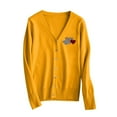 thumbnail image 5 of Aobny Chunky Teacher Sweater Long Sleeve Yellow Cardigan Button Up Shirts Women Heart V-Neck 70s Tops for Women,XL, 5 of 5