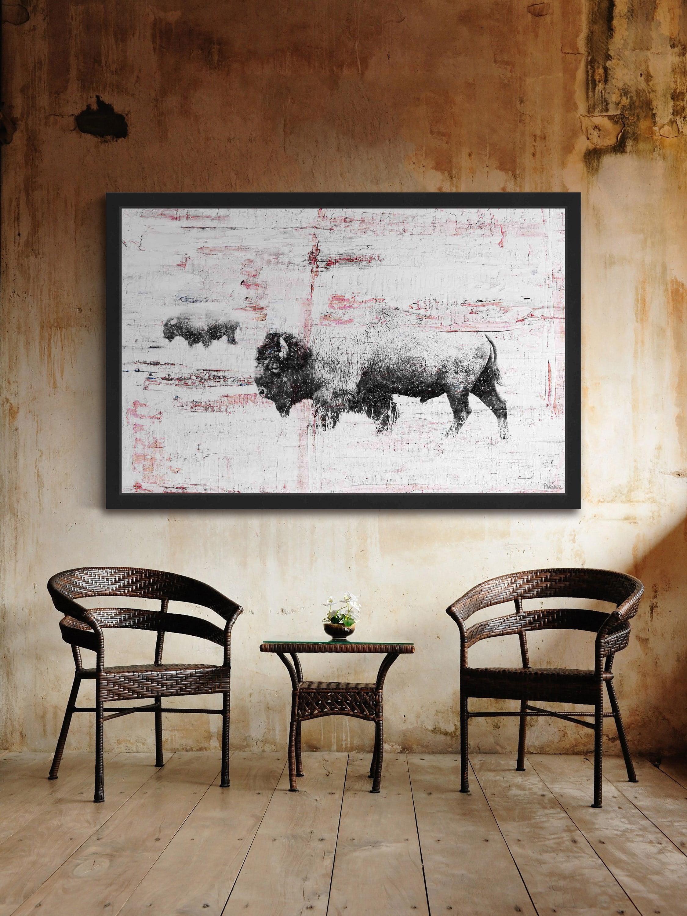 "Buffalo Walking" Framed Painting Print