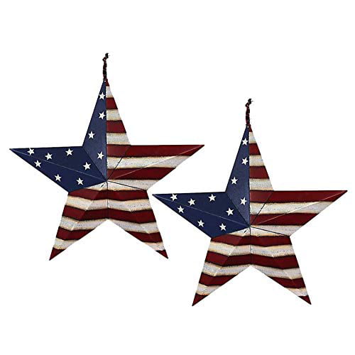 Metal Barn Star Set Patriotic Home Decor Primitive Indoor Outdoor Wall Art  2 Pcs Rustic Hanging Stars Decorations for Walls Fence Porch House July of  