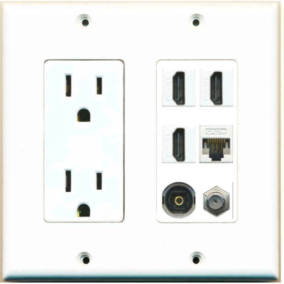 Ultra Spec Cables 15A Power Outlet 3 HDMI Coax Cat5E Toslink Wall Plate