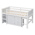 thumbnail image 5 of Twin Size Low Loft Bed with Pull-Out Desk, Wooden Loft Bed Frame with Cabinet, Storage Shelves and 3 Drawers for Boys Girls Bedroom, No Box Spring Needed, 5 of 8