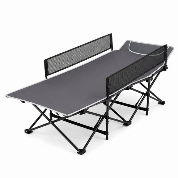 ALPULON Portable Travel Toddler Cot Bed with Guardrail, Folding Camping Cot with Mesh Side Rails, Padded Headrest & Carry Bag, 330 lbs Capacity for Outdoor, Gray
