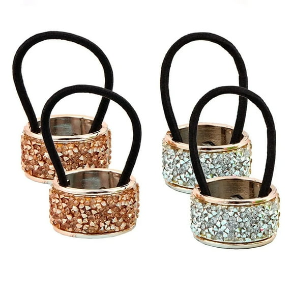 4 Pieces Rhinestone Ponytail Holder Cuffs Elastic Scrunchies Rhinestone Hair Ties and Elegant Hair Clip Cuffs Punk Gothic Hair Accessories for Women Lady Girl, 2 Colors, Casewin