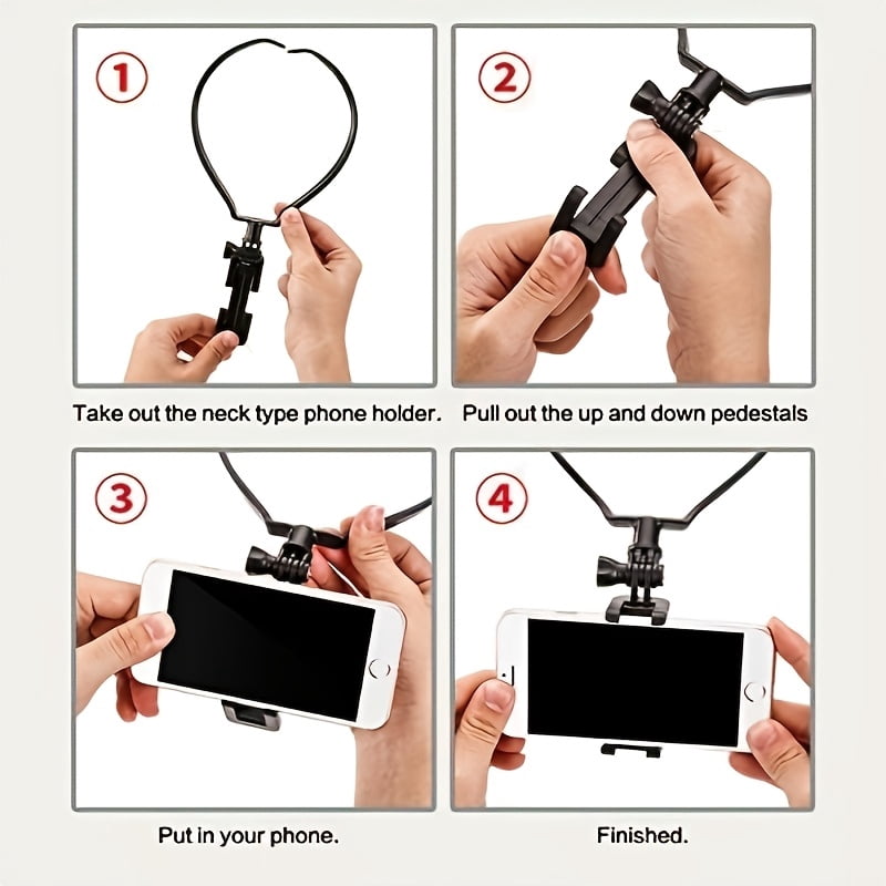 Hands-Free Wearable Neck Phone Holder Mount for Iphone 15 Pro Max, Samsung, Gopro - Universal Hanging Tripod with Selfie Stick Monopod