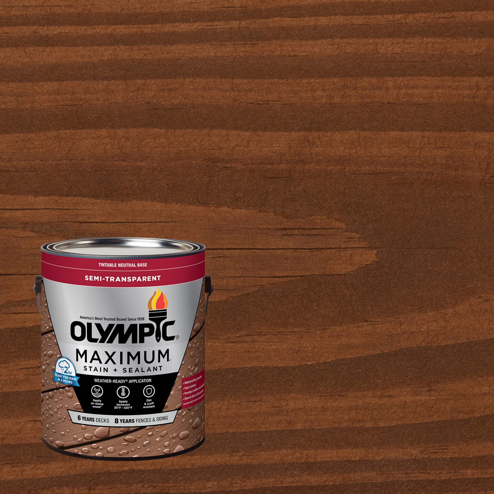 (2 pack) Olympic Maximum 1 Gallon ST-2021 Royal Mahogany Semi-Transparent Exterior Stain and Sealer in One Low VOC