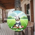 thumbnail image 3 of Happy Easter Hello Spring Old English Sheepdog Playing Football Round Wood Sign Dog Lover Hanging Wall Home Decor - 13003, 3 of 5