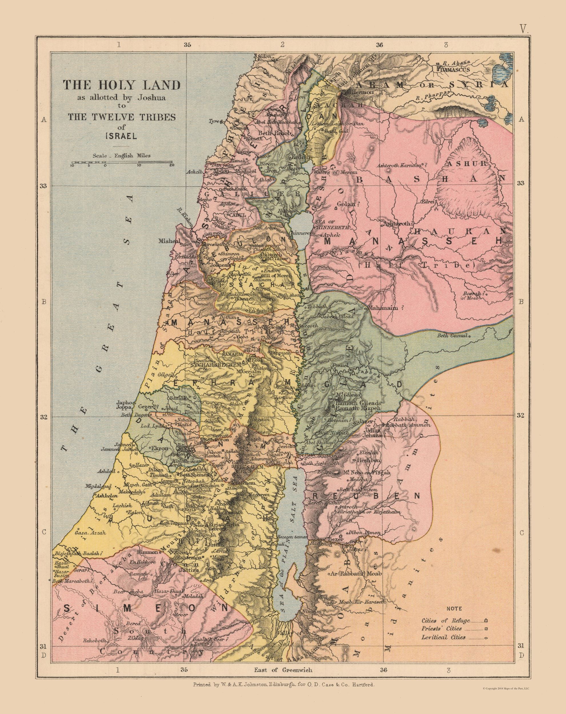 Holy Land Divided by 12 Tribes of Israel Homann 1750-25 x 23 